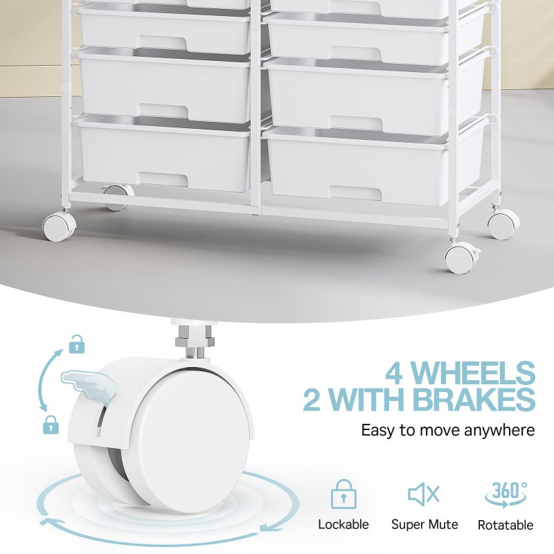 TOOLF Rolling Storage Cart with 12 Drawers, Wooden Tabletop Utility Cart for Craft Storage, Art Supply Storage & Home Office Organization, Teacher Cart with Wheels for Classroom, School (White) - Image 2