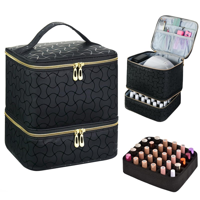 CTWWFS Nail Polish Organizer and Nail Lamp Case Nail Kit Organizer Holds 30 Bottles 15ml 05 floz and a Nail Lamp Nail Polish Carrying Case with Manicure Tools Storage Sections BBlack - Image 2