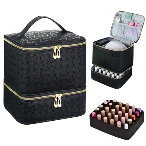 CTWWFS Nail Polish Organizer and Nail Lamp Case Nail Kit Organizer Holds 30 Bottles 15ml 05 floz and a Nail Lamp Nail Polish Carrying Case with Manicure Tools Storage Sections BBlack - Image 1