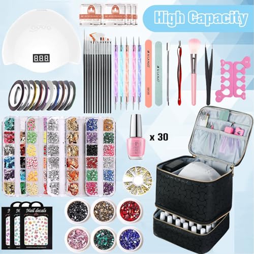 CTWWFS Nail Polish Organizer and Nail Lamp Case Nail Kit Organizer Holds 30 Bottles 15ml 05 floz and a Nail Lamp Nail Polish Carrying Case with Manicure Tools Storage Sections BBlack - Image 3