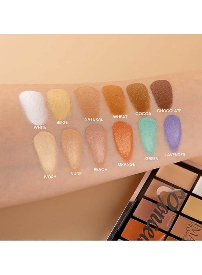 IMAGIC 12-Color Concealer Palette | Professional Creamy Formula for Contouring, Highlighting & Correcting | Full-Coverage, Blendable Shades - Image 3