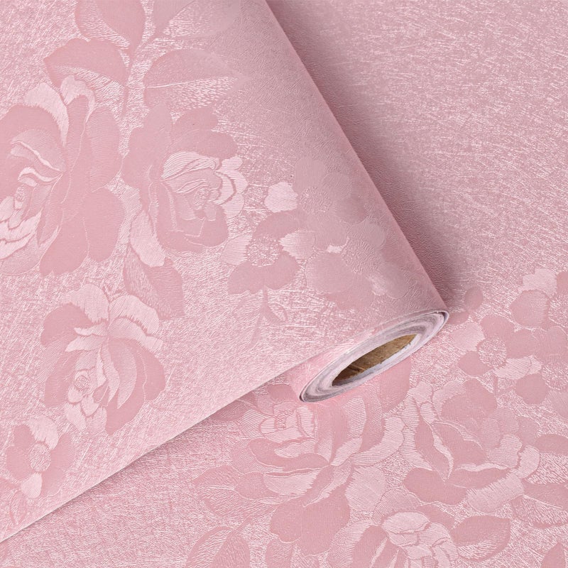 Lativo Pink Wallpaper Silk Embossed Floral Pink Contact Paper Peel and Stick 118inL 17.7inW Self Adhesive Wallpaper for Bedroom Kids Room Decor Nursery Textured Flower Contact Paper for Cabinets Liner - Image 1