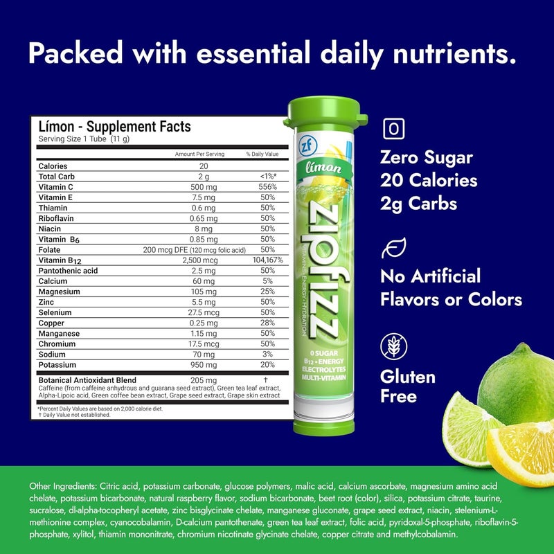 Zipfizz Energy Drink Mix - Limon Flavor (20 Pack) - Image 2