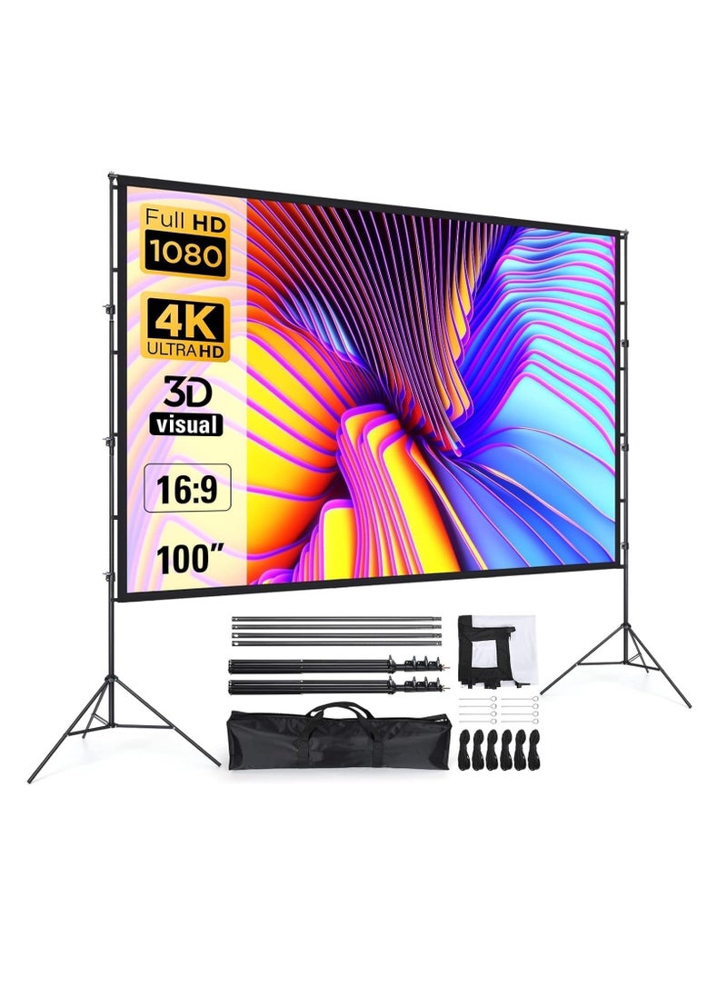 Generic Zenzres Projector Screen and Stand 100 Inch, Outdoor Portable Projector Movie Screen Pull Down, Indoor Projections Screen with Stand 16:9 4K Full HD Support Height Adjustable for Home Theater Camping  - Image 1