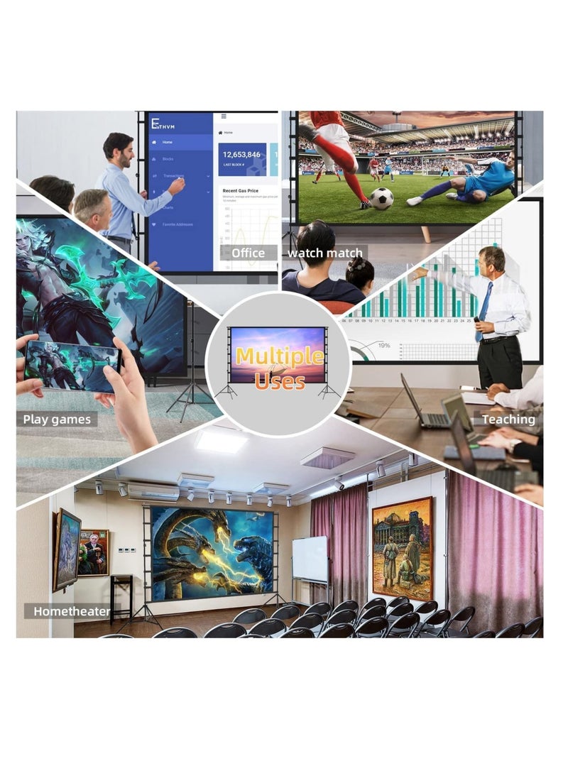 Generic Zenzres Projector Screen and Stand 100 Inch, Outdoor Portable Projector Movie Screen Pull Down, Indoor Projections Screen with Stand 16:9 4K Full HD Support Height Adjustable for Home Theater Camping  - Image 2
