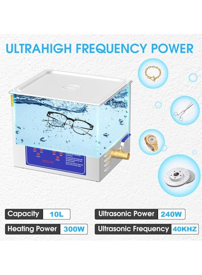 AROAQ 10L Professional Ultrasonic Cleaner Machine, 40kHz Digital Jewellery Ultrasonic Cleaner 304 Stainless Steel with Timer and Heater - Image 2