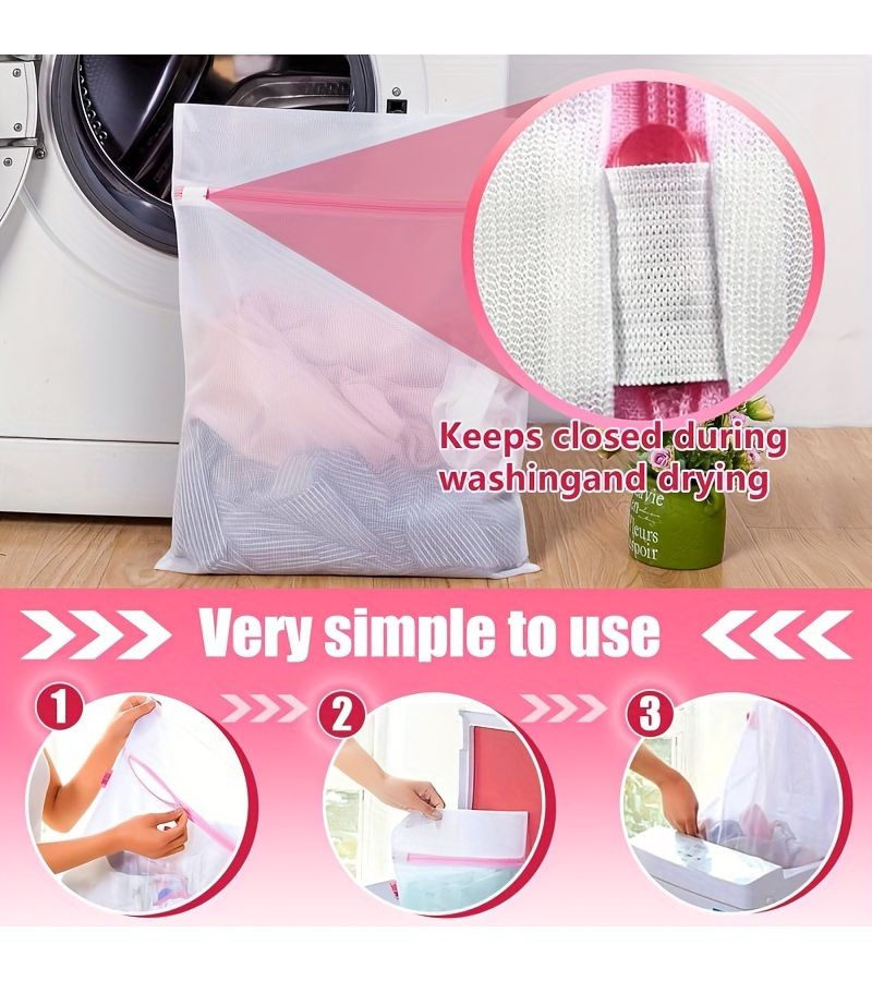 Pink Zipper 6 Piece Mesh Laundry Bag Set 2 Large 2 Medium 2 Small For Travel Organizing And Delicate Washing - Image 4