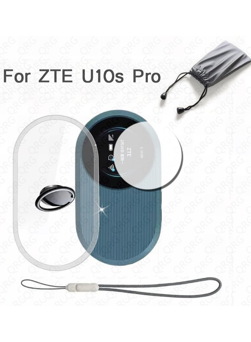 5 in 1 Screen Protector Tempered Film and Soft Flexible TPU Protective Case Cover&Pockets& Rpoe+Ring for ZTE U10s Pro Portable Router (Clear) - Image 1