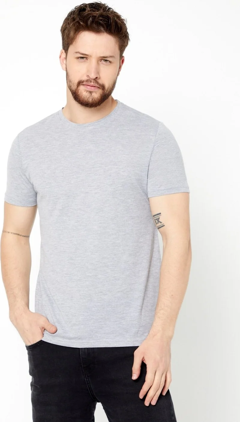 mmetalic Men's Gray T-Shirt Regular Fit Relaxed Cut Crew Neck Basic T-Shirt