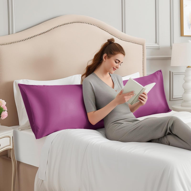 INFIIXSO Body Pillow Cover with Zipper  Luxury Mulberry Silk Long Body Pillow Case 20x54 Inches  Ultra Smooth and Soft Cooling Body Pillow Pillowcase  Gift for Women  Men(Purple) - Image 3