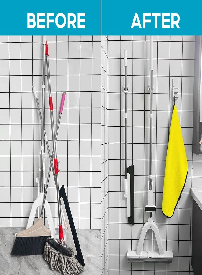 Roolaudk Broom Holder Wall Mount, 6 Pack Broom and Mop Organizer Wall Hanging Self Adhesive, No Drilling, Anti-Slip Broom and Mop Hanger Wall Mount Cleaning Ideal for Bathroom, Kitchen, Garden, Garage - Image 3