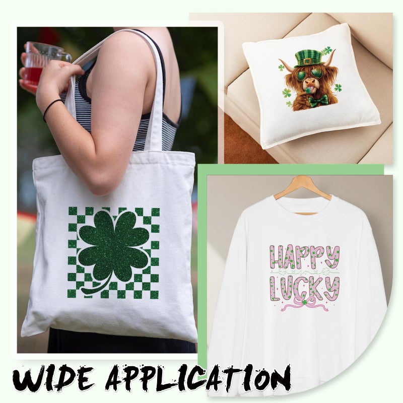 INCOK St Patrick's Day Dtf Transfers Ready to Press - 20 Pcs Shamrock Iron on Patches for T-Shirts, Bow Heat Transfer Vinyl Stickers, Humorous Iron on Decals for Clothes Bag DIY Irish Day Craft - Image 5