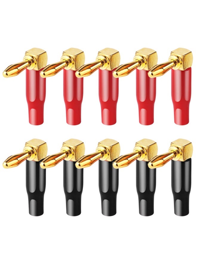 HRLORKC 10pcs Right Angle Speaker Plugs 4mm/0.16" 90 Degree Connector Right Angle Banana Plugs for Speaker Wire (Red and Black) - Image 1