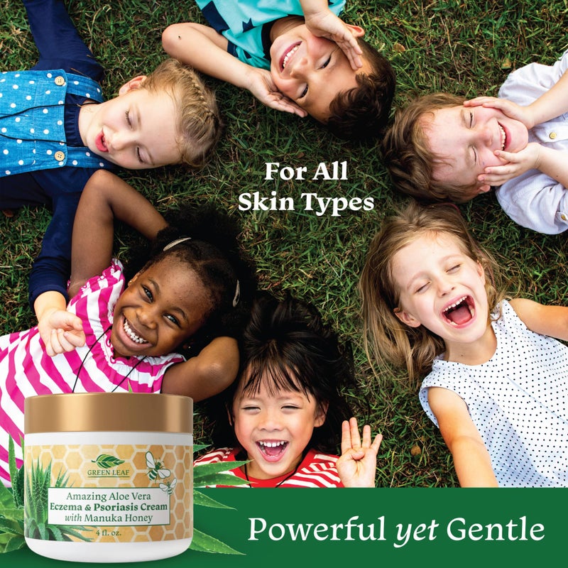 Green Leaf Naturals Manuka Honey Eczema Cream Moisturizing Lotion for Psoriasis Relief - Itchy, Dry Skin Rash Ointment - Soothing Moisturizer for Baby, Kids, Adults - High Strength Body & Face Cream 4oz - Image 5