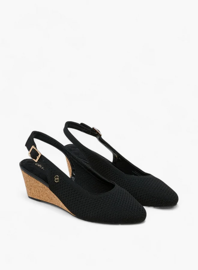 سيليست Women's Textured Wedge Heel Sandals with Buckle Closure