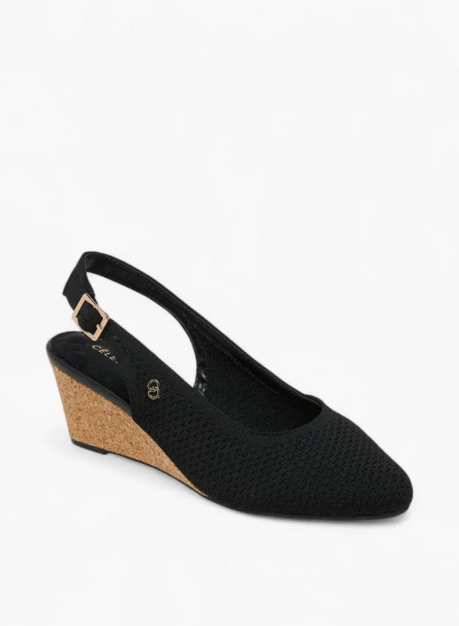 سيليست Women's Textured Wedge Heel Sandals with Buckle Closure