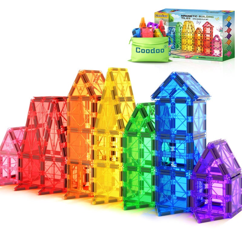 Coodoo Kids Toys Magnetic Tiles Starter Set Classroom Must Haves, Magnetic Blocks for Toddlers Magnet Building Toys Preschool Montessori Learning Games for 3+ Year Old Boys & Girls - Image 1