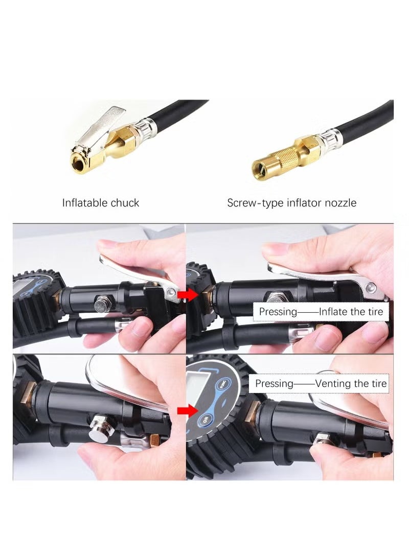 XiuWoo Digital Tire Inflator Pressure Gauge Tire Deflator 200 PSI Air Chuck With Rubber Hose And Quick Connect Coupler  - Image 2