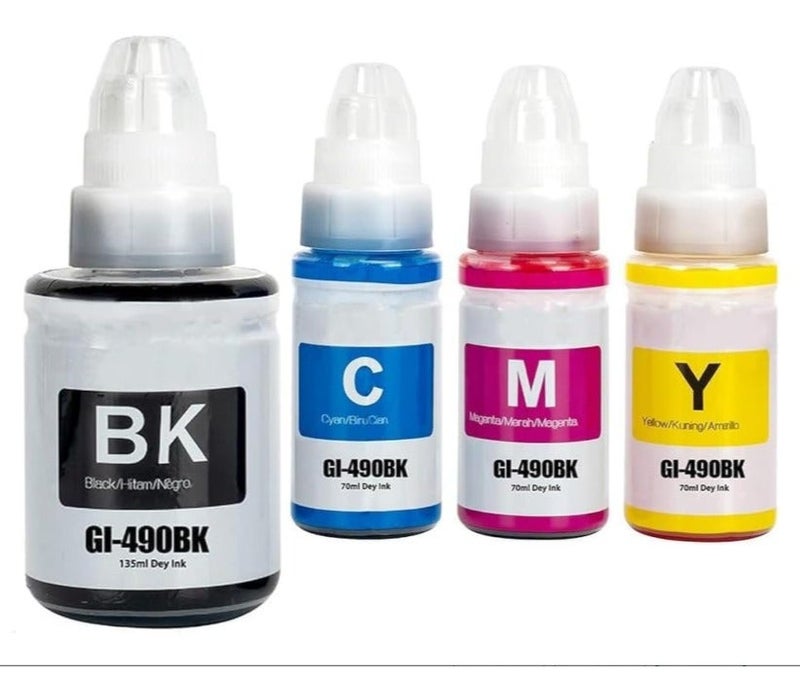 Refill Canon compatible ink 490 590 For Canon Pixma G1400 G1410 G1411 G2400 G2410 G2411 G3400 G3410 G3411 G3416 G4000 Printers. Black 135ML Cyan Yellow Magenta 70ML. - Image 2