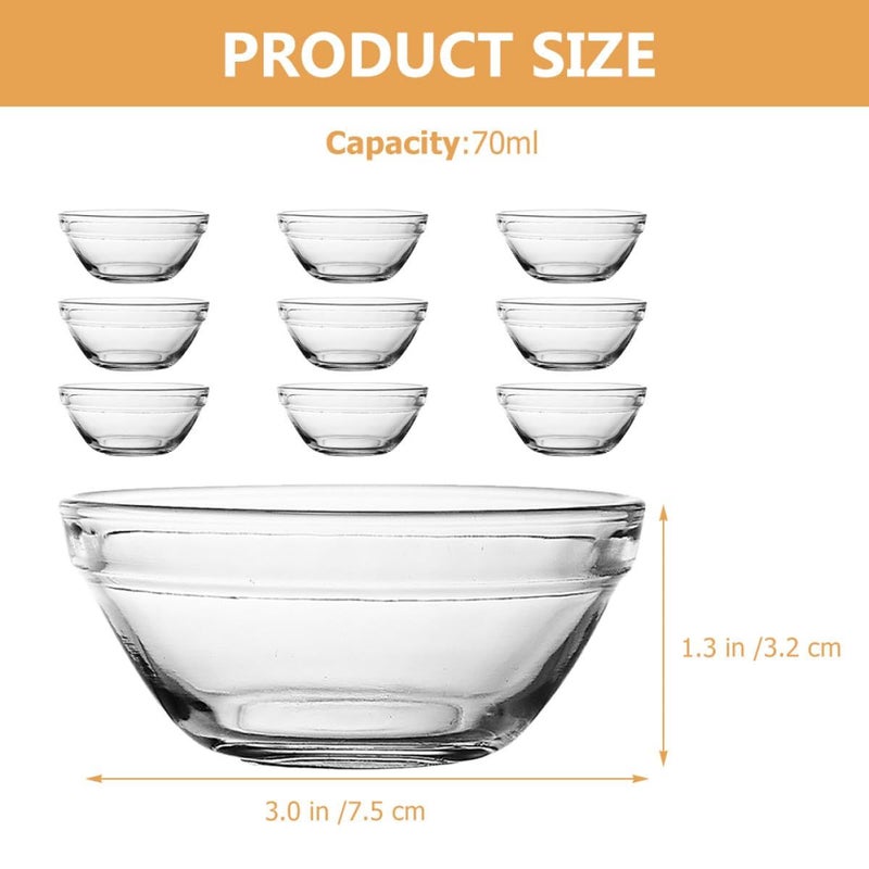 10 Piece 70ml Small Glass Bowls Set for Snacks Desserts Sauce Salad Prep - Image 3