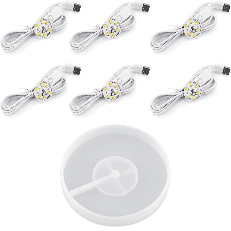 Actvty Round Display Base Silicone Mold with 6Pcs Led Light for Resin Casting, USB Powered for Lamp Resin Molds DIY Epoxy Craft Luminous Lamp Base Home Decorations - Image 1