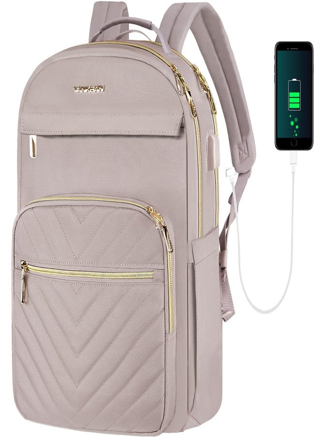 VANKEAN 17.3 Inch Laptop Backpack for Women Work Laptop Bag Fashion with USB Port, Waterproof Backpacks Stylish Travel Bags Casual Daypacks for College, Business, Light Dusty Pink - Image 1