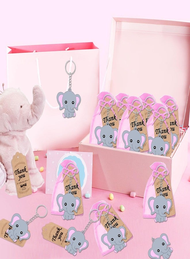 CiciBear مجموعة هدايا تذكارية لحفل استقبال المولود الجديد من سيسي بير، تتضمن 120 قطعة، 40 سلسلة مفاتيح على شكل فيل صغير، 40 بطاقة شكر، و40 حقيبة هدايا لحفلة "إنها فتاة"، ولوازم حفلات أعياد ميلاد الأطفال. - Image 5