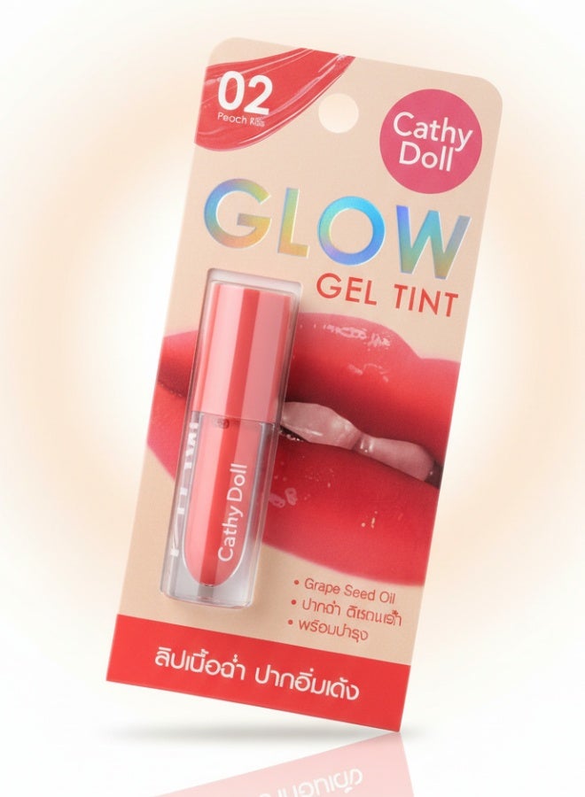Glow Gel Tint 02 Peach Kiss 2.4 g Long Lasting Lip Tint Moisturizing Natural Color Makeup