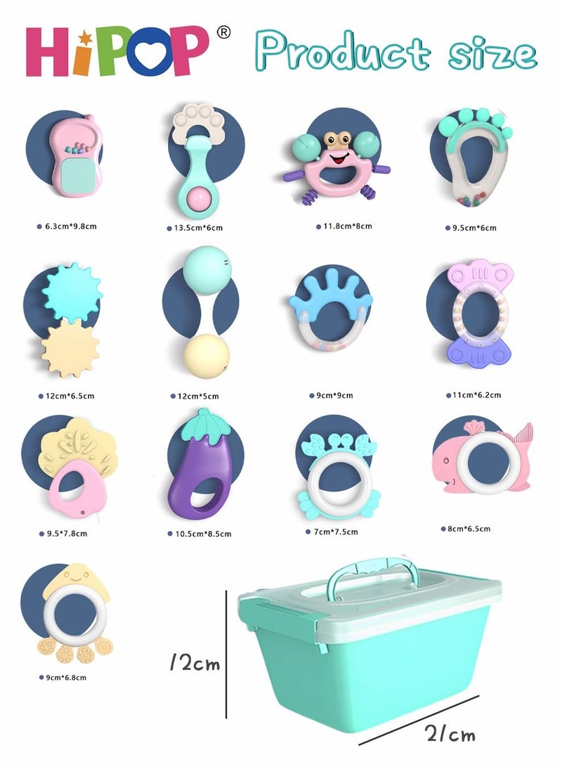 HIPOP 13 pcs Baby Rattle Toy With Individual Packaging,Infant Teething Toys,Grab and Spin Rattles Sensory Toy Set,Food Grade Silicone Material,Newborn Toys Gift Early Educational Toy Set - Image 3