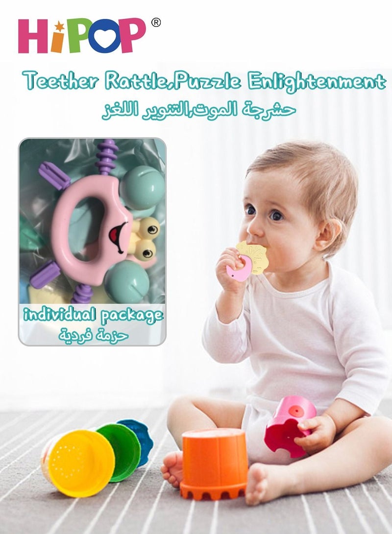 HIPOP 13 pcs Baby Rattle Toy With Individual Packaging,Infant Teething Toys,Grab and Spin Rattles Sensory Toy Set,Food Grade Silicone Material,Newborn Toys Gift Early Educational Toy Set - Image 2