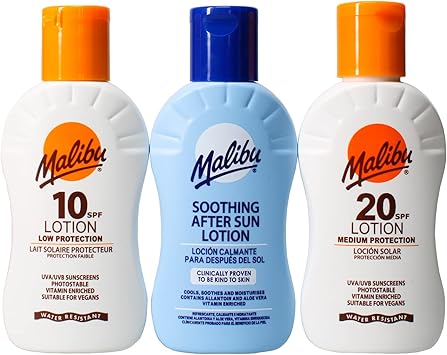 Malibu أساسيات السفر من ماليبو صن مع حماية من الشمس ولوسيون مهدئ بعد الشمس مقاوم للماء SPF 10 و 20 عبوة متعددة 3 × 100 مل - Image 2