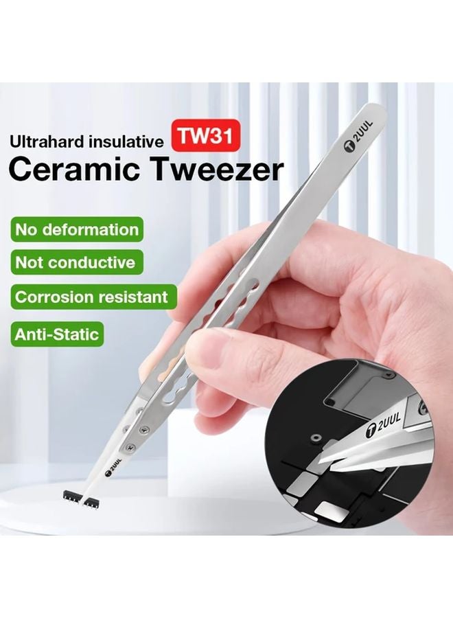 TW311 Ultra Hard Ceramic Anti Static Tweezers For Electronics Repair Soldering - Image 2