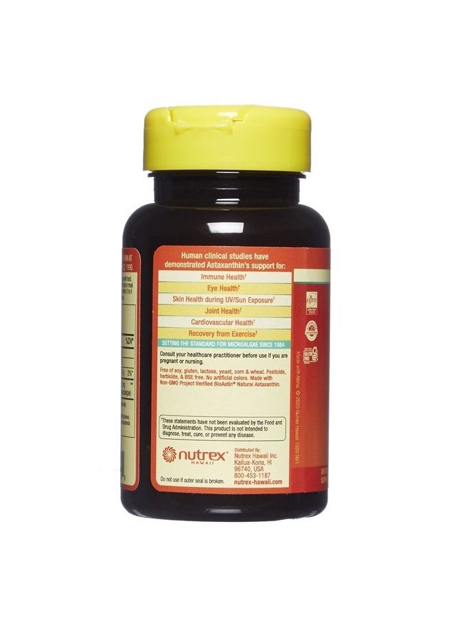 Nutrex Hawaii - Nutrex Hawaii, BioAstin Hawaiian Astaxanthin - 4mg, Hawaiian Grown Premium Antioxidant - Supports Recovery from Exercise + Joint, Skin, Eye Health Naturally, 60 Count - Image 1