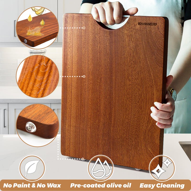 Brosisincorp Real Solid Sapele Cutting Board One Piece No Glue Non Toxic All Whole Single Wood Butcher Block Thick Hard Wood Heavy Duty Edge Grain (Large, 15.74"L*11.81"W*1.18"Th) - Image 3