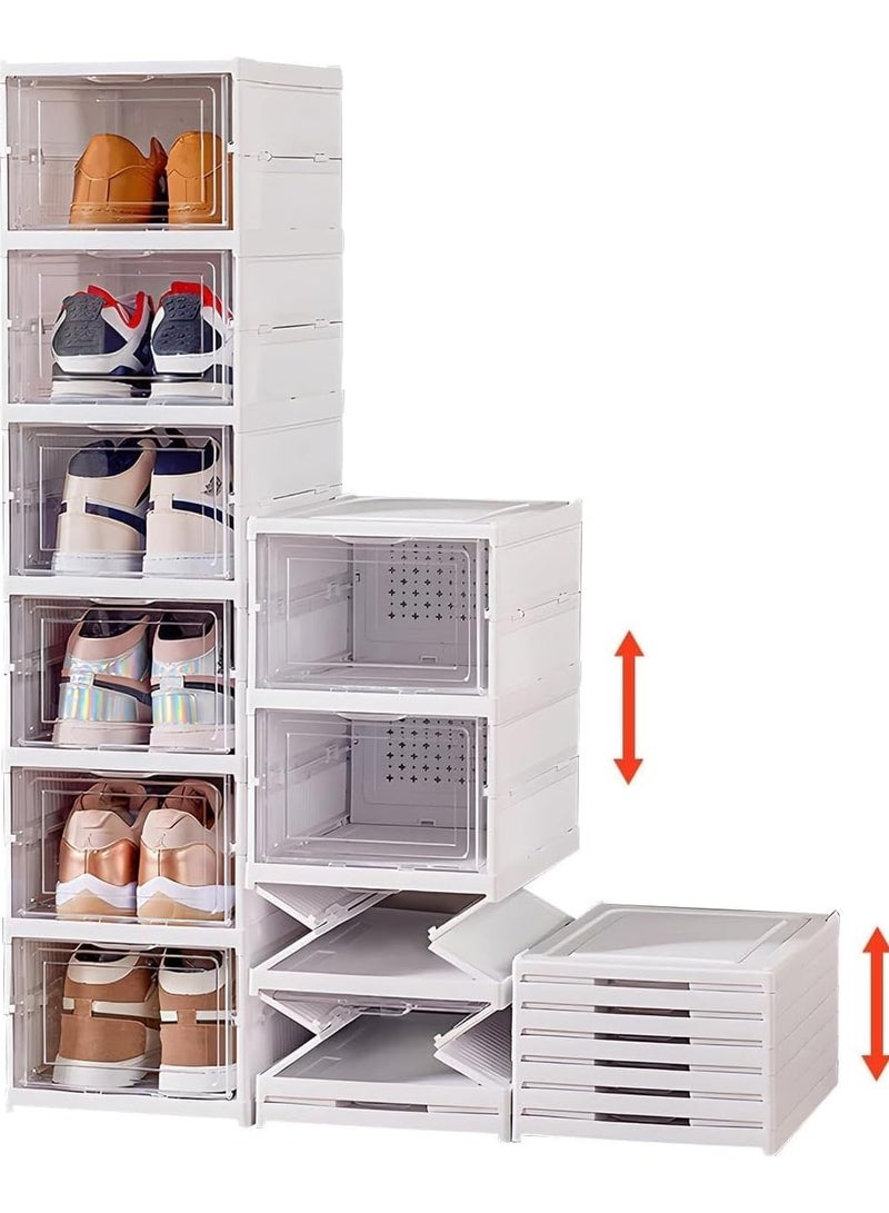 صندوق تخزين أحذية من 6 طبقات مع باب شفاف منظم أحذية بلاستيكي قابل للطي للخزانة، بدون تجميع، رف أحذية، خزانة مع أغطية، حاوية أحذية رياضية للنساء والرجال - Image 1
