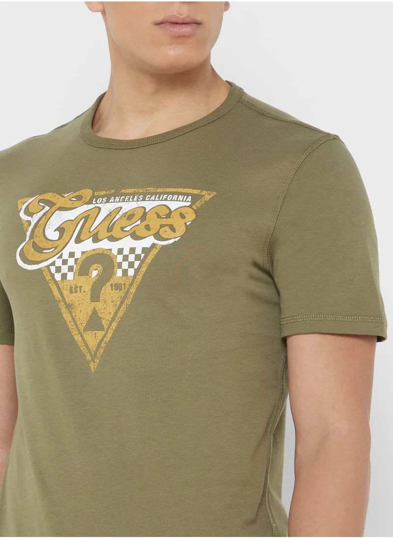 GUESS Logo Printed Crew Neck T-Shirt