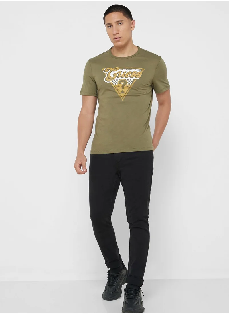 GUESS Logo Printed Crew Neck T-Shirt
