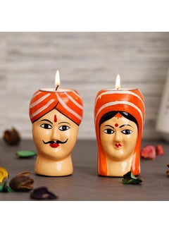 Webelkart Webelkart Premium Handmade Kaka Kaki | Seth Sethani | Raja Rani Rajasthani Couple Tealight Candle Holder for Home | Kaka kaki face Tealight Holder for Diwali Decoration, Paper  - Image 1