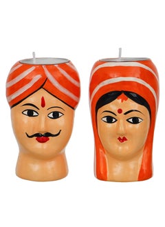Webelkart Webelkart Premium Handmade Kaka Kaki | Seth Sethani | Raja Rani Rajasthani Couple Tealight Candle Holder for Home | Kaka kaki face Tealight Holder for Diwali Decoration, Paper  - Image 2
