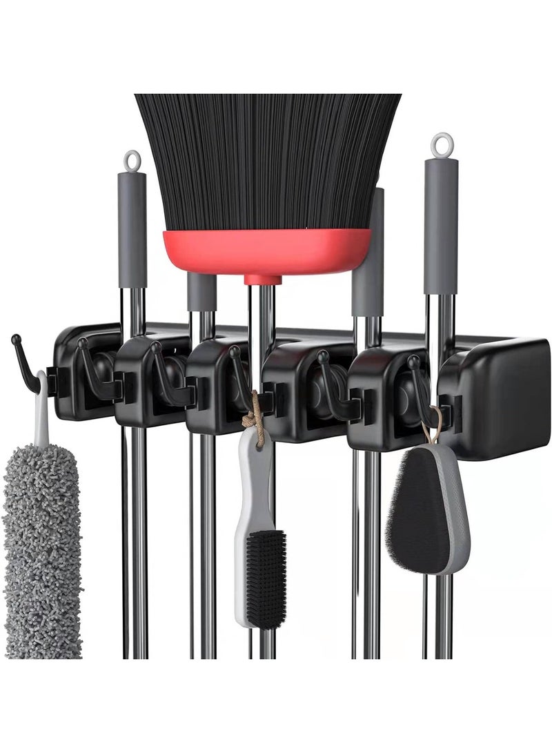 YelaJoy Mop and Broom Holder Wall Mount Garden Tool Storage Tool Rack Storage & Organization for the Home Plastic Hanger for Closet Garage Organizer ，5-position-Black  - Image 1