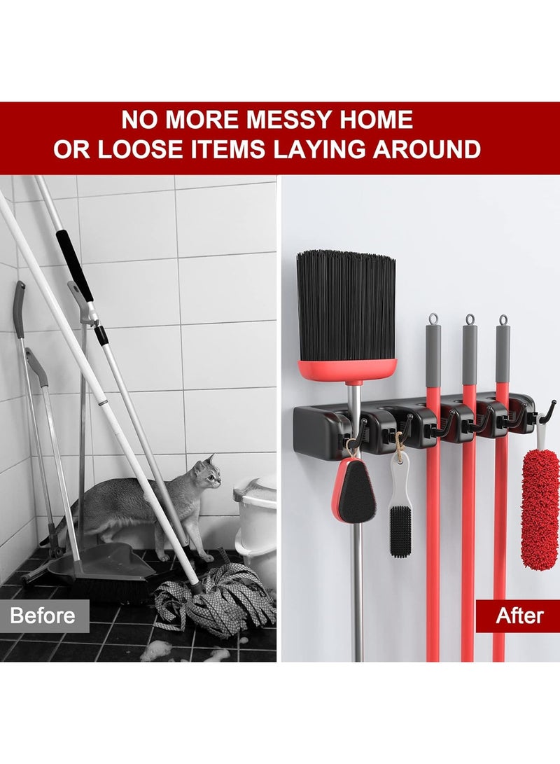 YelaJoy Mop and Broom Holder Wall Mount Garden Tool Storage Tool Rack Storage & Organization for the Home Plastic Hanger for Closet Garage Organizer ，5-position-Black  - Image 4