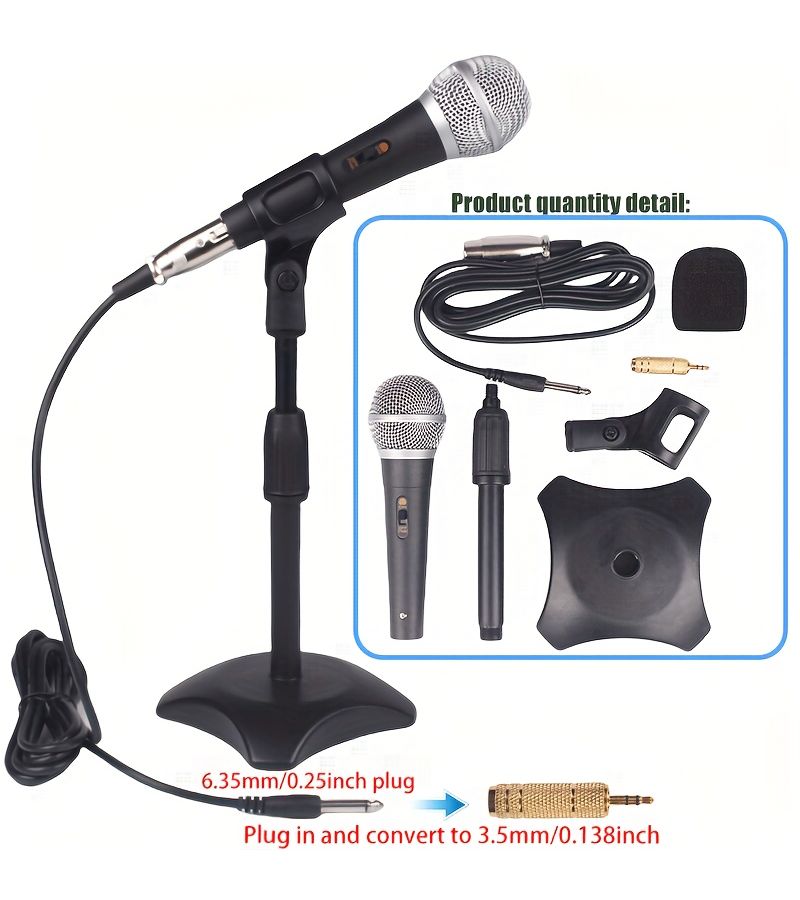 Wired Dynamic Microphone Desktop Stand Set With Anti Spray Cotton For Home KTV - Image 5