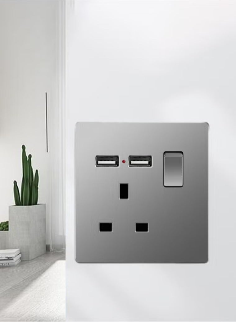 British Standard Socket Switch Multi Power Socket Grey Pc Panel 90mm X 90mm - Image 1