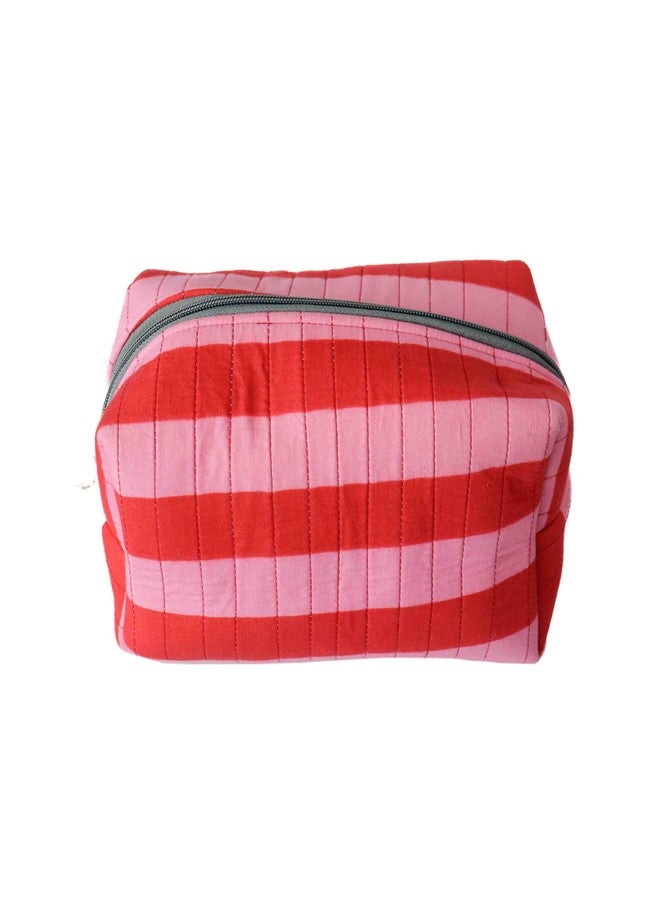 Ekatra Puffy Makeup Bag for Women | Soft Fabric Printed Cosmetic Pouch & Travel Toiletry Bag | Large Capacity Organizer for Skincare, Brushes & Travel Essentials | 25 cm – Bubble Gum - Image 1