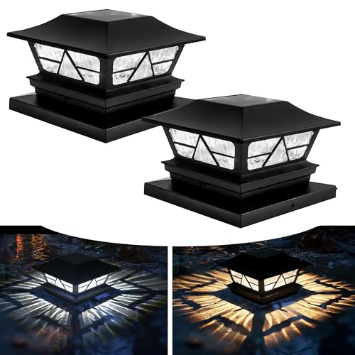 TW SHINE 2 Pack Solar Outdoor Fence Post Lights, 2 Modes Post Cap Lights Waterproof Color Changing Warm White/Cool White for Yard, Garden, Porch, Patio Decor, for 4x4 5x5 6x6 Wood Posts - Image 1
