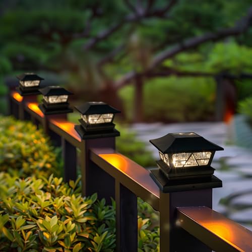 TW SHINE 2 Pack Solar Outdoor Fence Post Lights, 2 Modes Post Cap Lights Waterproof Color Changing Warm White/Cool White for Yard, Garden, Porch, Patio Decor, for 4x4 5x5 6x6 Wood Posts - Image 2