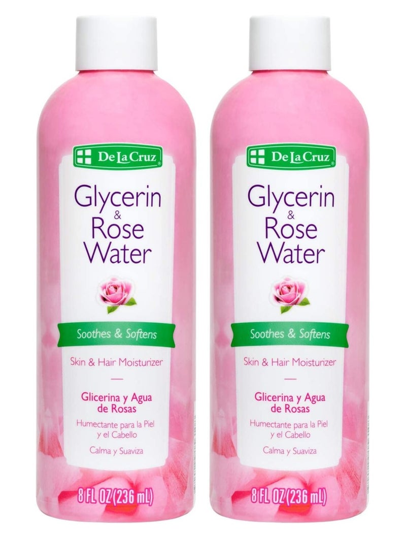 De La Cruz De La Cruz Rose Water and Glycerin for Face - Rosewater Facial Toner and Moisturizer for Skin and Hair 8 fl oz (236 mL) - 2 Bottles  - Image 1