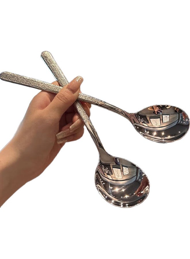 YIJUKE (Yijuke) [2-Piece Set] Exquisite Western And Korean-Style Spoons, Hammered Stainless Steel Spoons, Household Dining Utensils - Image 3