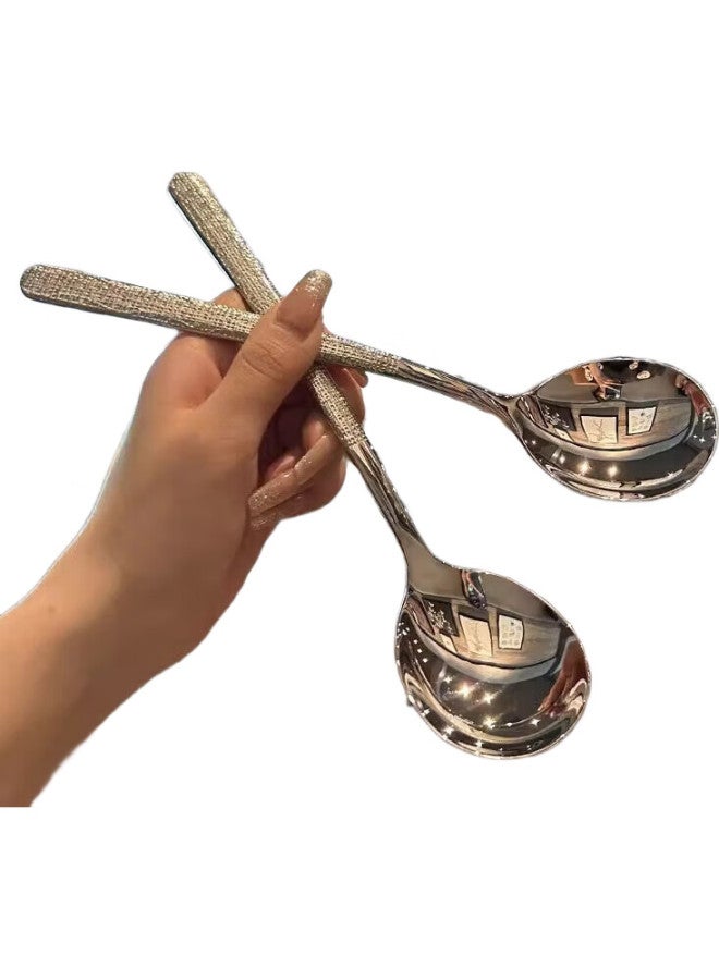 YIJUKE (Yijuke) [2-Piece Set] Exquisite Western And Korean-Style Spoons, Hammered Stainless Steel Spoons, Household Dining Utensils - Image 1