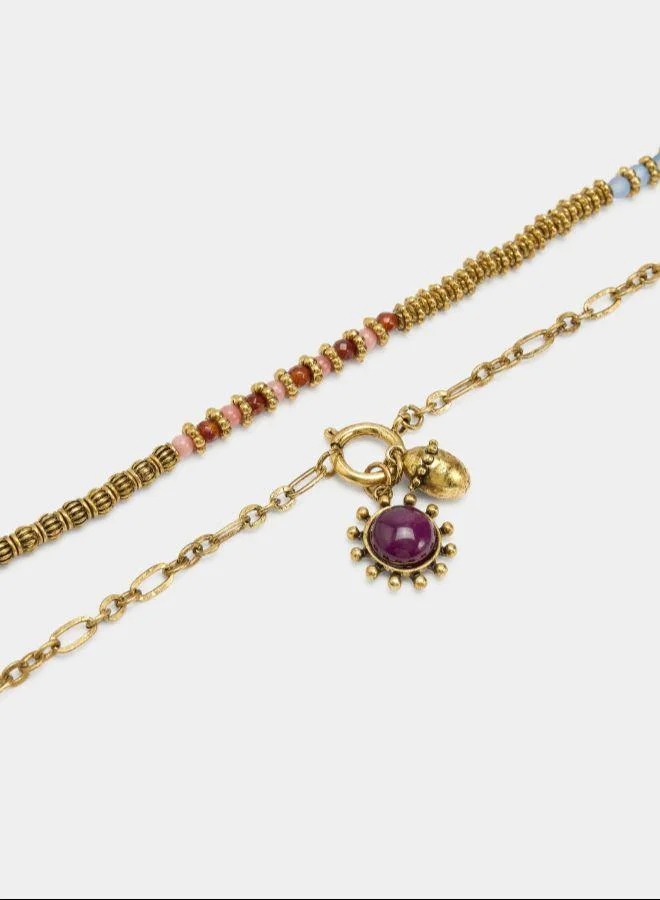 بارفوا مجموعة من القلائد مع خرز حجري متعدد الألوان